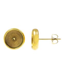 Edelstahl Ohrstecker / Cabochon Fassung mit Verschluss (8 mm) Gold (4 St&uuml;ck)