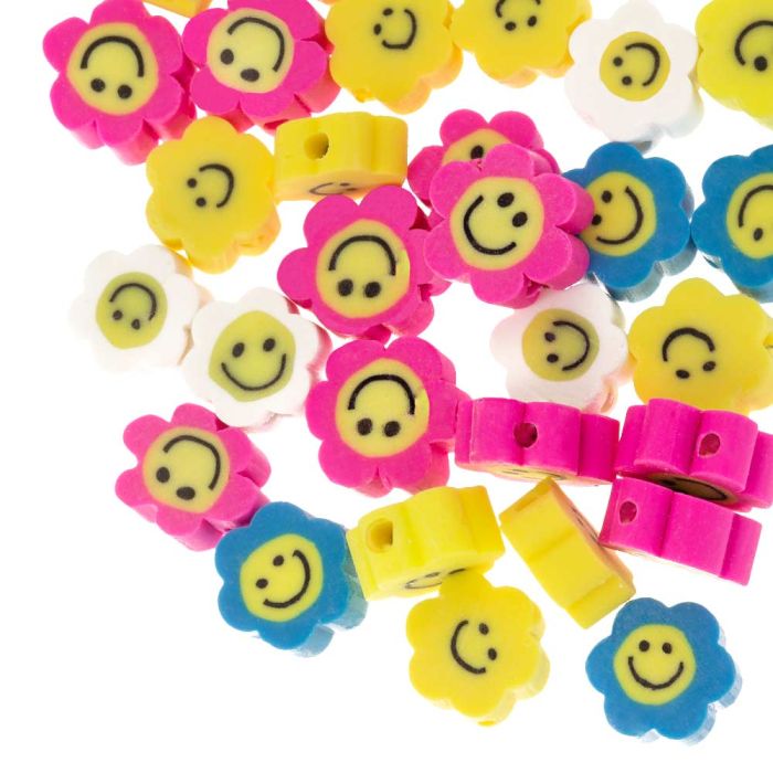Perlenmischung - Polymer Perlen Blumen Smiley (10 x 4.5 mm) Mix Color (50 Stück)