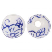 Delfter Blau Keramikperlen (10 mm) White-Blue (4 Stück)