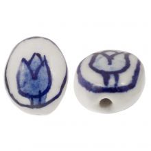 Delfter Blau Keramikperlen Oval (14 x 11 x 7) White-Blue (4 Stück)