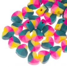 Polymer Perlen Herzen (9 x 10 x  4 mm) Multi Color Blue / Pink (50 Stück)