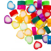 Polymer Perlen Herzchen (9 x 10 x 5 mm) Multi Color (50 Stück)
