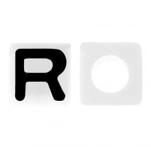 Acryl Buchstabenperlen R (7 x 7 mm) White-Black (50 Stück)