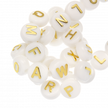 Acryl Buchstabenperlen Mix  (10 x 6 mm)  Weiß-Gold (100 Stück)