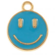 Emaille Charm Smiley (14.5 x 12 x 1.5 mm) Sky Blue (5 Stück)