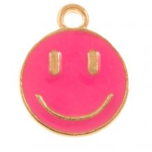 Emaille Charm Smiley (14.5 x 12 x 1.5 mm) Hot Pink (5 Stück)