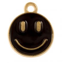 Emaille Charm Smiley (14.5 x 12 x 1.5 mm) Black (5 Stück)