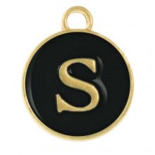 Emaille Charm Buchstabe S (14 x 12 x 2 mm) Black (1 Stück)