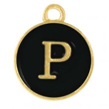 Emaille Charm Buchstabe P (14 x 12 x 2 mm) Black (1 Stück)