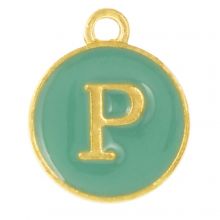 Emaille Charm Buchstabe P (14 x 12 x 2 mm) Turquoise (1 Stück)