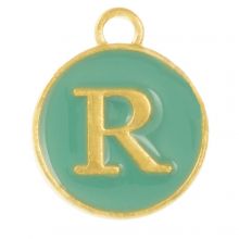 Emaille Charm Buchstabe R (14 x 12 x 2 mm) Turquoise (1 Stück)