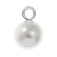 Kunstharz Charm Perle (15 x 10 mm) White-Altsilber (10 Stück)