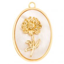 Geburtsblume Pendant (November / Chrysantheme) Perlmutt - 18K vergoldet (27 x 18 mm) 1 Stück