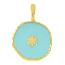 Emaille Pendant (18 x 15 x 2 mm) Light Blue - Gold (1 Stück)