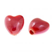 Keramikperlen Herz (10 x 10 x 6.5 mm) Ruby Red (3 Stück)