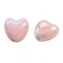 Keramikperlen Herz (10 x 10 x 6.5 mm) Soft Pink (3 Stück)