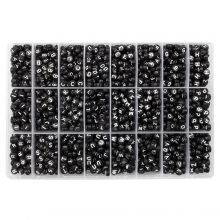  Sortierkasten XL - Buchstabenperlen A/Z (7 x 4 mm) Black-White (100 Perlen pro Buchstabe)