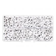 Sortierkasten - Acryl Zahlenperlen ( 7 x 4 mm) White-Black  (50 Perlen pro Zahl)