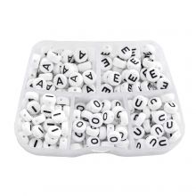Sortierkasten - Buchstabenperlen Vokale - (7 x 4 mm) White (50 Perlen pro Buchstabe)