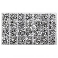  Sortierkasten XL - Buchstabenperlen A/Z (7 x 3.5 mm) Silver-Black (35 Perlen pro Buchstabe)
