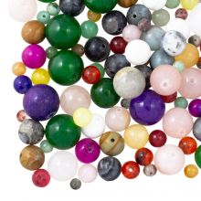 Perlenmischung - Naturstein Perlen (4 / 6 / 8 / 10 / 12 mm) Mixed Stone (100 Gramm / ca. 130 Stück)