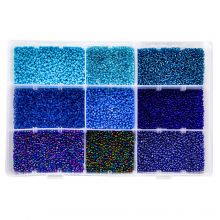 Perlen Set - Rocailles (2 mm / 9 x 50 Gramm) Mix Color Blue