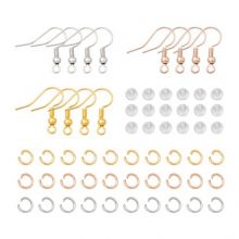 Ohrhänger Set mit Biegeringen und Verschlüssen (18 mm) Altsilber - Gold - Roségold (90 Stück)