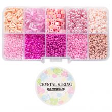 Schmuck Bastelset - Glasperlen, Polymer Perlen & Acrylperlen (verschiedene Grössen) Mix Color Pink