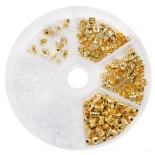 Sortierkasten - Ohrstecker Verschlüsse (verschiedene Arten) Gold / Transparent (260 Stück)