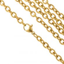Edelstahl Halskette Ovale Kettenglieder (5 x 4 x 1 mm / 60 cm) Gold (1 Stück)