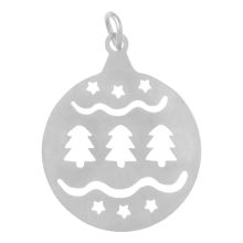 Edelstahl Charm Weihnachtskugel (25 x 20 x 1 mm) Altsilber (1 Stück)