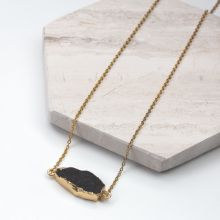 Edelstahl Kette mit Druzy Pendant Black (45 cm) Gold (1 Stück)