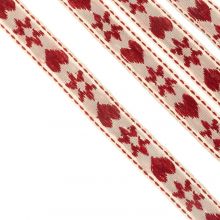 Geschenkband mit Herzen & Sternen (10 mm) Beige-Red (1 Meter)