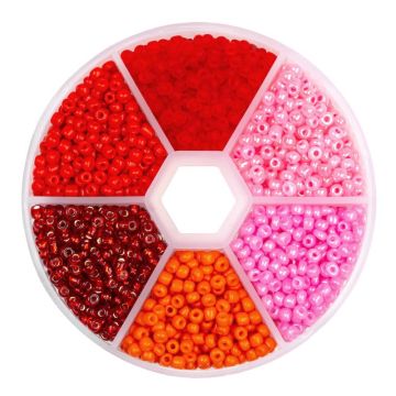 Perlen Set - Rocailles (3 mm) Mix Color Red Pink Orange