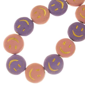 Keramikperlen Smiley (17 x 6 mm) Pastel Mix (11 Stück)