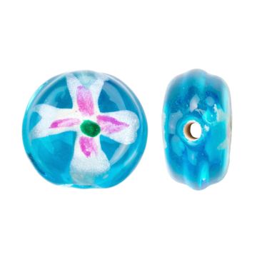 Glasperlen Lampwork Blume (10 x 12 x 6 mm) Aqua Blue (5 Stück)