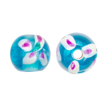 Glasperlen Lampwork Blume (8 x 9 mm) Aqua Blue (5 Stück)
