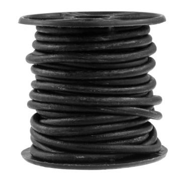DQ Lederband Rund (3 mm) Vintage Black (5 Meter)