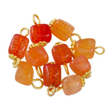 Orange Achat Charm Würfel (14 - 16 x 7 - 8 x 6 - 7.5 mm) Gold (10 Stück)