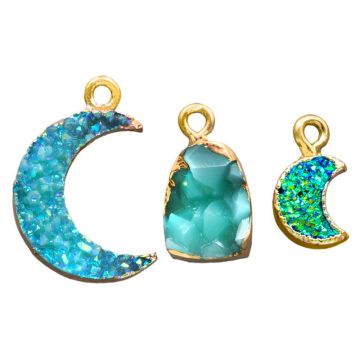 Jade Charms (15 - 23 x 8 - 15.5 x 4 - 8 mm) Gold (3 Stück)
