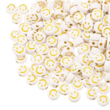 Acrylperlen Smiley (7 x 3.5 mm) White-Gold (50 Stück)