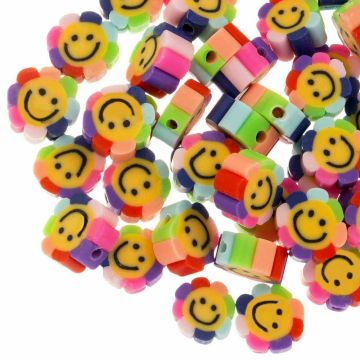 Polymer Smiley Perlen Blume (9 - 10 x 4.5 mm) Multi Color (50 Stück)