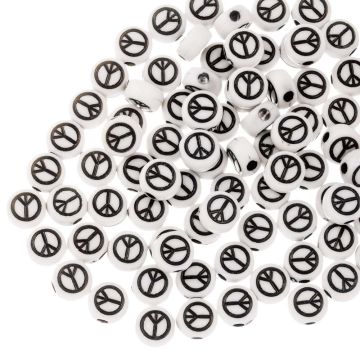 Acrylperlen Smiley (7 x 3.5 mm) Silver-Black (50 Stück)