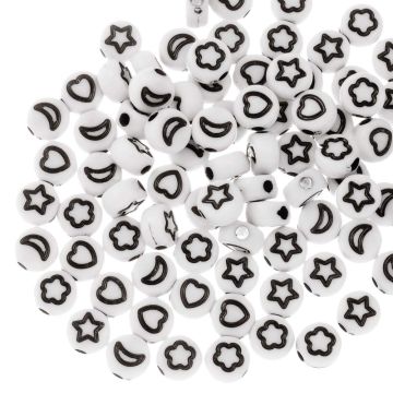 Acrylperlen Smiley (7 x 3.5 mm) Silver-Black (50 Stück)