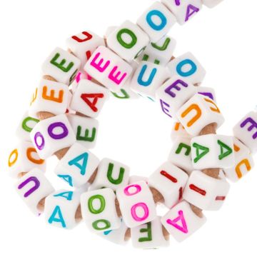 Acryl Buchstabenperlen Mix Vokale (6 x 6 mm) White-Mix Color (26 x 5 Buchstaben)