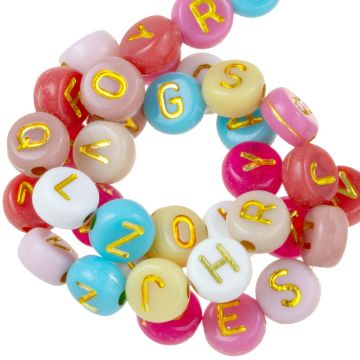 Acryl Buchstabenperlen Mischung (7 x 4 mm) Mix Color-Gold (200 Stück)