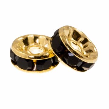 Strassstein Spacer Perlen (8 x 3.5 mm) Black - Gold (10 Stück)