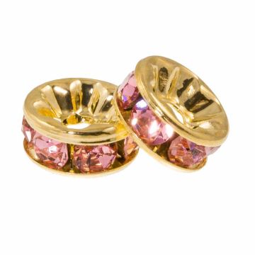 Strassstein Spacer Perlen (8 x 3.5 mm) Pink - Gold (10 Stück)