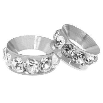 Strassstein Spacer Perlen (10 x 4.5 mm) Clear Crystal - Silber (10 Stück)