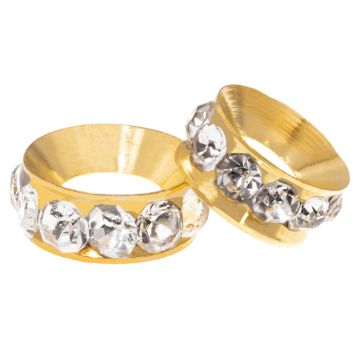 Strassstein Spacer Perlen (10 x 4.5 mm) Clear Crystal - Gold (10 Stück)